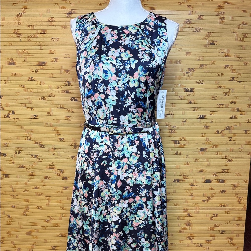 New York & Company Floral Midi Dress - Navy with multicolored flowers